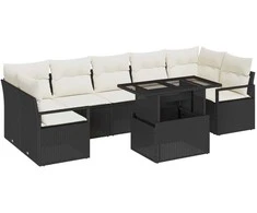 Lauko baldų komplektas Sodo Sofų Rinkinys su saugykla 8 pcs Juoda Poli ratanas