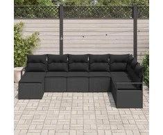Sofos komplektas su pagalve 8 pcs Juoda poliratanas