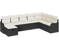 Lauko baldų komplektas Sodo Sofų Rinkinys su pagalve 8 pcs Juoda Poli ratanas