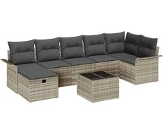 Lauko baldų komplektas Sodo Sofų Rinkinys su pagalve 8 pcs Šviesiai pilka Poli ratanas