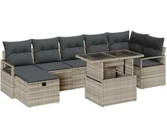 Lauko baldų komplektas Sodo Sofų Rinkinys su pagalve 8 pcs Šviesiai pilka Poli ratanas