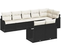Lauko baldų komplektas Sodo Sofų Rinkinys 8 pcs Juoda poliratanas