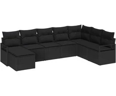 Sofos komplektas su pagalve 8 pcs Juoda poliratanas