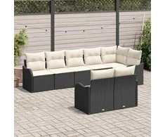 Lauko baldų komplektas Sodo Sofų Rinkinys 8 pcs Juoda poliratanas