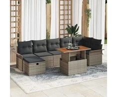 Lauko baldų komplektas Sodo Sofų Rinkinys 8 pcs Pilka poliratanas