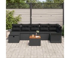 Lauko baldų komplektas Sodo Sofų Rinkinys su pagalve 8 pcs Juoda poliratanas