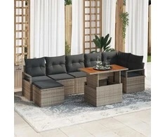 Lauko baldų komplektas Sodo Sofų Rinkinys su saugykla 8 pcs Pilka Poli ratanas