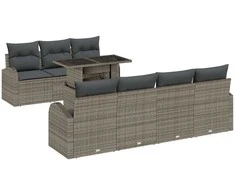 Sodo Sofų Rinkinys su pagalve 8 pcs Pilka Poli ratanas