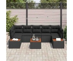 Lauko baldų komplektas Sodo Sofų Rinkinys su pagalve 8 pcs Juoda Poli ratanas