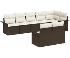 Lauko baldų komplektas Sodo Sofų Rinkinys su pagalve 8 pcs Ruda poliratanas