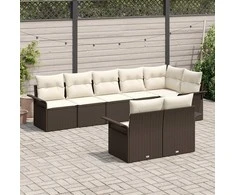 Lauko baldų komplektas Sodo Sofų Rinkinys su pagalve 8 pcs Ruda poliratanas
