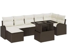 Lauko baldų komplektas Sodo Sofų Rinkinys su pagalve 8 pcs Ruda Poli ratanas