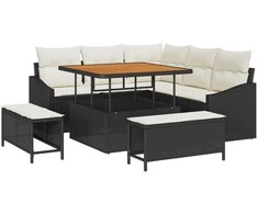 Lauko baldų komplektas Sodo Sofų Rinkinys su pagalve 8 pcs Juoda poliratanas