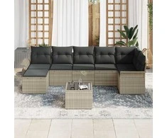Sodo Sofų Rinkinys su pagalve 8 pcs Šviesiai pilka Poli ratanas