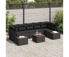 Lauko baldų komplektas Sodo Sofų Rinkinys su pagalve 8 pcs Juoda Poli ratanas