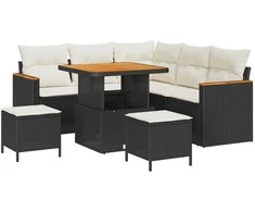 Lauko baldų komplektas Sodo Sofų Rinkinys 8 pcs Juoda poliratanas
