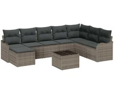 Lauko baldų komplektas Sodo Sofų Rinkinys su saugykla 9 pcs Pilka poliratanas