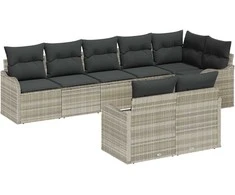 Lauko baldų komplektas Sodo Sofų Rinkinys su pagalve 8 pcs Šviesiai pilka Poli ratanas