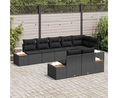 Lauko baldų komplektas Sodo Sofų Rinkinys su pagalve 8 pcs Juoda Poli ratanas