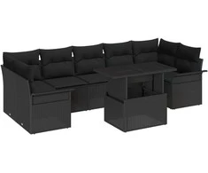 Lauko baldų komplektas Sodo Sofų Rinkinys su pagalve 8 pcs Juoda Poli ratanas