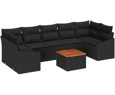 Lauko baldų komplektas Sodo Sofų Rinkinys su saugykla 8 pcs Juoda poliratanas