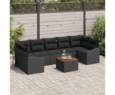 Lauko baldų komplektas Sodo Sofų Rinkinys su saugykla 8 pcs Juoda poliratanas