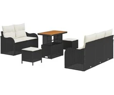 Sodo Sofų Rinkinys su pagalve su pagalve 8 pcs Juoda ir kreminė