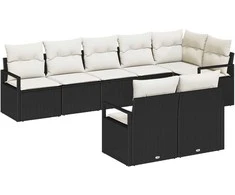 Sodo Sofų Rinkinys su pagalve 8 pcs Juoda ir Balta poliratanas