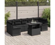 Lauko baldų komplektas Sodo Sofų Rinkinys su pagalve 8 pcs Juoda Poli ratanas
