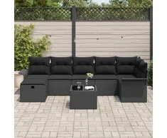 Sodo Sofų Rinkinys su pagalve 8 pcs Juoda poliratanas