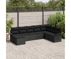 Sodo Sofų Rinkinys su pagalve 8 pcs Juoda Poli ratanas