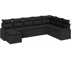 Lauko baldų komplektas Sodo Sofų Rinkinys su pagalve 8 pcs Juoda Poli ratanas