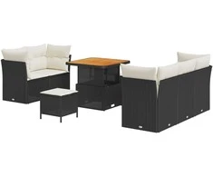 Lauko baldų komplektas Sodo Sofų Rinkinys 8 pcs Juoda poliratanas