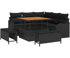 Lauko baldų komplektas Sodo Sofų Rinkinys su pagalve 8 pcs Juoda poliratanas