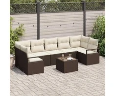Sodo Sofų Rinkinys su pagalve 8 pcs Ruda ir grietinėlė