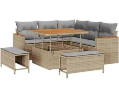 Sodo Sofų Rinkinys su pagalve 8 pcs Smėlio Poli ratanas