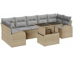 Lauko baldų komplektas Sodo Sofų Rinkinys su pagalve 8 pcs Smėlio Poli ratanas