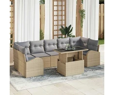 Lauko baldų komplektas Sodo Sofų Rinkinys su pagalve 8 pcs Smėlio Poli ratanas