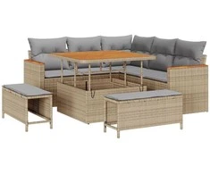 Lauko baldų komplektas Sodo Sofų Rinkinys 8 pcs Smėlio poliratanas