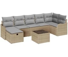 Lauko baldų komplektas Sodo Sofų Rinkinys su pagalve 8 pcs Smėlio Poli ratanas