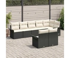 Lauko baldų komplektas Sodo Sofų Rinkinys su pagalve 8 pcs Juoda poliratanas