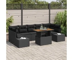 Lauko baldų komplektas Sodo Sofų Rinkinys su saugykla 8 pcs Juoda Poli ratanas