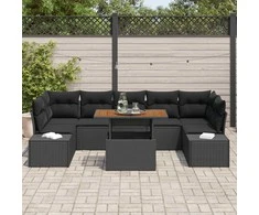 Lauko baldų komplektas Sodo Sofų Rinkinys su saugykla 8 pcs Juoda Poli ratanas