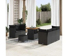Sodo Sofų Rinkinys su pagalve su saugykla 8 pcs Juoda