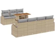 Sodo Sofų Rinkinys su saugykla 8 pcs Smėlio Poli ratanas