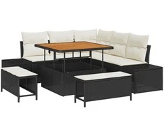 Lauko baldų komplektas Sodo Sofų Rinkinys su pagalve 8 pcs Juoda poliratanas