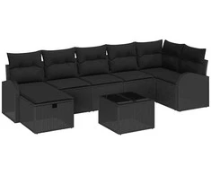 Lauko baldų komplektas Sodo Sofų Rinkinys su pagalve 8 pcs Juoda Poli ratanas