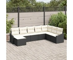 Lauko baldų komplektas Sofos komplektas su pagalve 8 pcs Juoda poliratanas