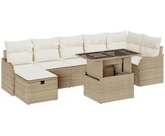 Lauko baldų komplektas Sodo Sofų Rinkinys su pagalve 8 pcs Smėlio Poli ratanas