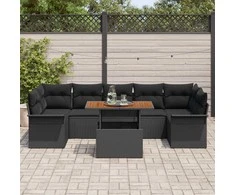 Lauko baldų komplektas Sodo Sofų Rinkinys su saugykla 8 pcs Juoda Poli ratanas